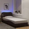 Image de vidaXL Cadre de Lit avec Lumières LED, Lit Simple avec Coussin de Tête de Lit, Lit Adulte, Meuble de Chambre, Moderne, Marron Foncé 80x200 cm Tissu 3213665