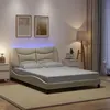 Image de vidaXL Cadre de Lit avec Lumières LED, Lit Double avec Coussin de Tête de Lit, Lit Adulte, Meuble de Chambre, Moderne, Crème 3213695