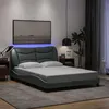 Image de vidaXL Cadre de Lit avec Lumières LED, Lit Double avec Coussin de Tête de Lit, Lit Adulte, Meuble de Chambre, Moderne, Gris 3213704
