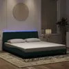 Image de vidaXL Cadre de Lit avec Lumières LED, Lit Rembourré avec Sommier à Lattes, Lit Double, Lit Adulte, Moderne, Vert Foncé 3213796