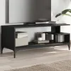 Image de vidaXL Meuble TV noir bois d'ingénierie et acier enduit de poudre 842411