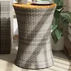 Image de vidaXL Table d'appoint de jardin forme tambour gris rotin bois massif, table d'appoint d'extérieur, petite table de jardin, 368297
