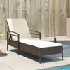 Image de vidaXL Chaise longue avec coussin marron 63x200x81 cm résine tressée, lit de bronzage, chaise longue inclinable, lit de jour 368300