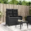 Image de Banc inclinable de jardin avec coussins noir résine tressée