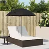 Image de vidaXL Chaise longue double avec coussins et parasol marron poly rotin, transat, lit de jour d'extérieur, lit de jour de 368082
