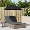 Image de vidaXL Chaise longue double et coussins et parasol gris résine tressée, transat, lit de jour d'extérieur, lit de jour de 368083