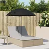 Image de vidaXL Chaise longue double avec coussins et parasol beige poly rotin, transat, lit de jour d'extérieur, lit de jour de 368084