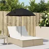 Image de vidaXL Chaise longue double avec coussins et parasol beige poly rotin, transat, lit de jour d'extérieur, lit de jour de 368085