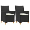 Image de 2 Chaises de jardin vidaXL avec coussins noir résine tressée et bois