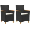 Image de Lot de 2 Chaises de jardin vidaXL avec coussins noir résine tressée et bois