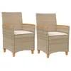 Image de 2 Chaises de jardin vidaXL avec coussins beige résine tressée bois