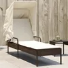 Image de vidaXL Chaise longue avec auvent marron résine tressée, lit de bronzage, chaise longue inclinable, lit de jour d'extérieur, 368189