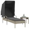Image de vidaXL Chaise longue avec auvent et table gris clair résine tressée, lit de bronzage, chaise longue inclinable, lit de jour 368202