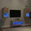Image de vidaXL Meubles TV Muraux avec Lumières LED 4 pcs, Armoires de Télévision Suspendues, Meubles Télé Flottants, Moderne, Chêne 3216571