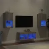 Image de vidaXL Meubles TV Muraux avec Lumières LED 4 pcs, Armoires de Télévision Suspendues, Meubles Télé Flottants, Moderne, Sonoma 3216574