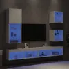 Image de vidaXL Unités Murales TV avec LED 5 pcs, Armoires de Télévision Suspendues, Meubles Télé Flottants, Moderne, Blanc Bois d'Ingénierie