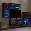 Image de vidaXL Unités Murales TV avec LED 5 pcs, Armoires de Télévision Suspendues, Meubles Télé de Salon, Moderne, Chêne Fumé Bois d'Ingénierie