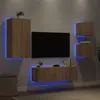 Image de vidaXL Meubles TV Muraux avec Lumières LED 4 pcs, Armoires de Télévision Suspendues, Meubles Télé Flottants, Moderne, Chêne 3216883