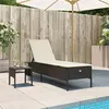 Image de vidaXL Chaise longue avec table et coussin marron résine tressée, transat, lit de repos de jardin, meuble d'extérieur, 4002729