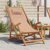 Image de vidaXL Chaise pliable de plage taupe bois d'eucalyptus massif et tissu, chaise longue, chaise d'extérieur, siège 366561
