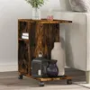 Image de vidaXL Table d'appoint avec roues chêne fumé bois d'ingénierie, bout de canapé, table de canapé, table de salon, table 840573