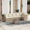Image de Salon de jardin modulable vidaxl resine tressee 7 pieces beige 124 x 289 x 69 cm 6 personnes