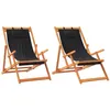 Image de 2 Chaises de plage pliables vidaXL en tissu noir