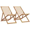 Image de vidaXL Chaises de plage pliantes lot de 2 beige tissu et bois massif, chaise longue, chaise d'extérieur, siège d'extérieur, 3214498