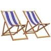 Image de Chaises de plage pliantes lot de 2 bleu blanc tissu bois massif