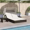 Image de vidaXL Chaise longue double avec auvent et coussins marron poly rotin 368638