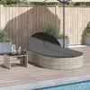 Image de Chaise longue double avec coussins gris clair résine tressée