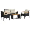 Image de Ensembles de bancs. canapes et tables de jardin Vidaxl resine tressee noir 4 pieces 75 x 75 3 personnes