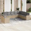 Image de vidaXL Salon de jardin avec coussins 10 pcs beige résine tressée 3219159