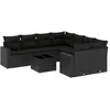 Image de Salon de jardin vidaXL 9 pièces avec coussins noir résine tressée
