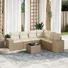 Image de Salon de jardin modulable vidaxl beige 6 personnes 7 pieces 62 x 62 x 69 cm resine tressee