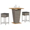 Image de Ensemble de bar de jardin vidaXL 3 pcs et coussins gris résine tressée