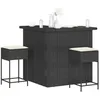 Image de Ensemble de bar de jardin 3 pcs avec coussins noir poly rotin