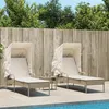 Image de vidaXL Chaises longues lot de 2 avec auvents et table beige poly rotin3261573