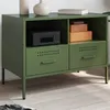 Image de vidaXL Meuble TV, Armoire de Télévision avec Pieds, Support Télé avec Rangement Salon Salle de Séjour, Vert Olive 68x39x50,5 843050