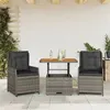 Image de vidaXL Ensemble de bistro 3 pcs avec coussins gris résine tressée, ensemble de bistro de jardin, ensemble de balcon, 3262768