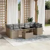 Image de Vidaxl Salon de jardin modulable - Lot de 8 pièces - Rotin beige - 1 table extensible, 2 canapés, 9 coussins