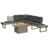 Image de vidaXL Salon de jardin avec coussins 5 pcs gris résine tressée acacia 3277500