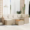 Image de Salon de jardin modulable vidaxl beige 6 personnes rotin 62 x 62 x 69 cm 7 pieces