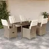 Image de vidaXL Ensemble à manger de jardin et coussins 7 pcs beige poly rotin, ensemble de salle à manger d'extérieur 3276803