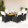 Image de vidaXL Ensemble à manger de jardin coussins 7 pcs noir résine tressée 3276861