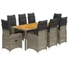 Image de Ensemble de bistro de jardin vidaXL 9 pcs coussins gris poly rotin