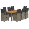 Image de Ensemble de bistro de jardin vidaXL 9 pièces coussins gris poly rotin