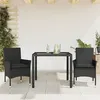 Image de vidaXL Ensemble à manger de jardin et coussins 3 pcs noir rotin verre 3278543