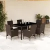 Image de vidaXL Ensemble à manger de jardin et coussins 7pcs marron rotin verre, ensemble de salle à manger d'extérieur, meuble de 3278552