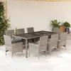 Image de vidaXL Ensemble à manger de jardin et coussins 9 pcs gris rotin verre, ensemble de salle à manger d'extérieur, meuble de 3278560